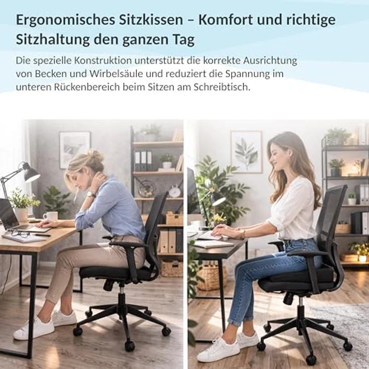 POKAR Keilkissen Stuhl Sitzkeil Ergonomisches Sitzkeilkissen Bürostuhl Kissen Orthopädisch Keilkissen Autositz Schaumstoff, Grau, 38 x 38 x 8/2 cm – Bild 3