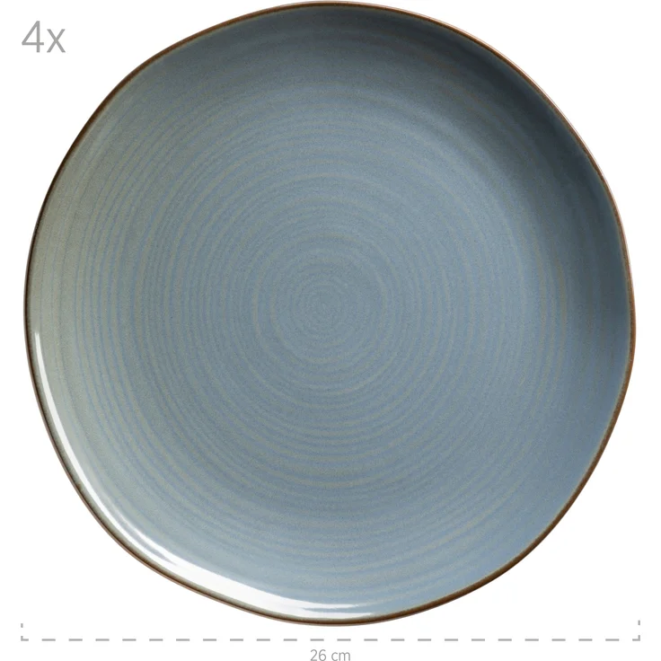 4er Teller Set mit filigranem Linienspiel und edler Glasur, Speiseteller aus Keramik in modernem Vintage Look; Blau / Grau – Bild 2