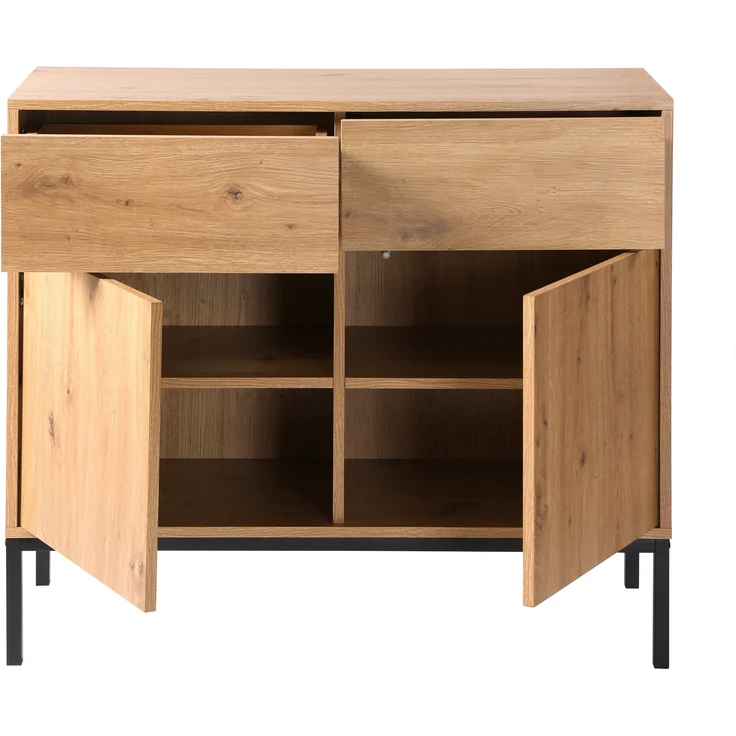 Casâme 'LENNY' Kommode, 2 Türen, 2 Schubladen, Eichendekor - L90 x H80 cm - Eiche – Bild 3