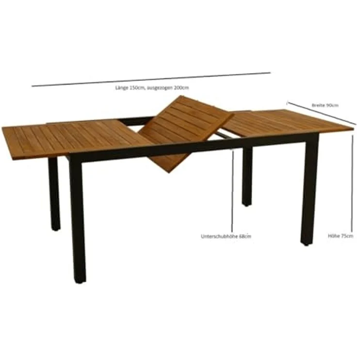 DEGAMO Garten-Essgruppe MILOS 9-teilig, 8x Klappsessel, 1x Ausziehtisch 150/200x90 cm, Alu anthrazit + Akazie – Bild 5