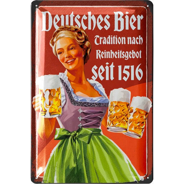 LANOLU Blechschild Deutsches Bier - 20x30cm – Metall – Mehrfarbig – 20249