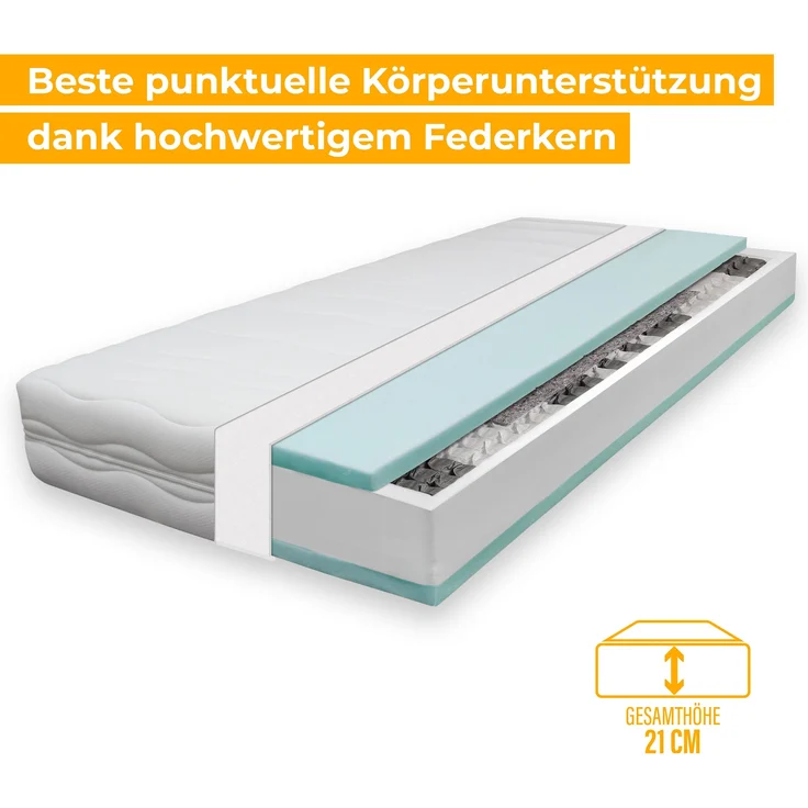 BeCo Onyx Matratze Höhe 21 cm | ergonomischer Schlaf wie im Luxus-Hotel | wahlweise als Federkern oder Kaltschaum | Oeko-TEX® & CertiPUR Zertifiziert Größe 90 x 200 cm Härtegrad Federkern MEDIUM – Bild 3