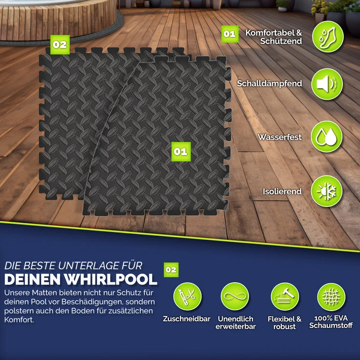 tillvex® Whirlpool Unterlage rund 240cm Schwarz | Bodenmatte Poolunterlage Matte für Outdoor Whirlpools | Thermo Bodenschutzmatte Pool Untergrund | Bodenschutz Bodenplatte schützt & isoliert – Bild 9