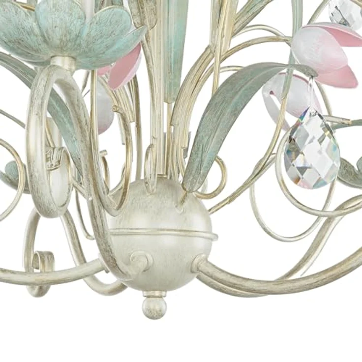 Licht-Erlebnisse Luce Pendelleuchte, florales Design mit handbemalten Verzierungen, höhenverstellbar, E14 Fassung, Rosa-Grün – Bild 6