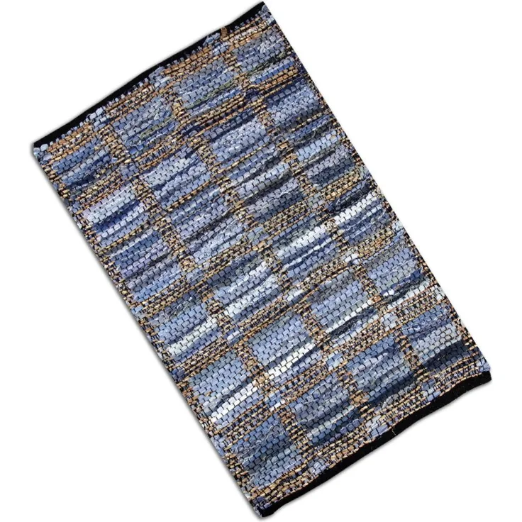 Teppich Läufer Matte Unterlage Vorleger Fußabtreter, breite Auswahl an modernen Fleckerl- und Baumwollteppichen (90x150cm / Jeans Square)