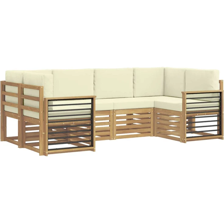 vidaXL Ecksofa Set mit Kissen 6 pcs Weiß und Creme Polyester 3392405 – Bild 2