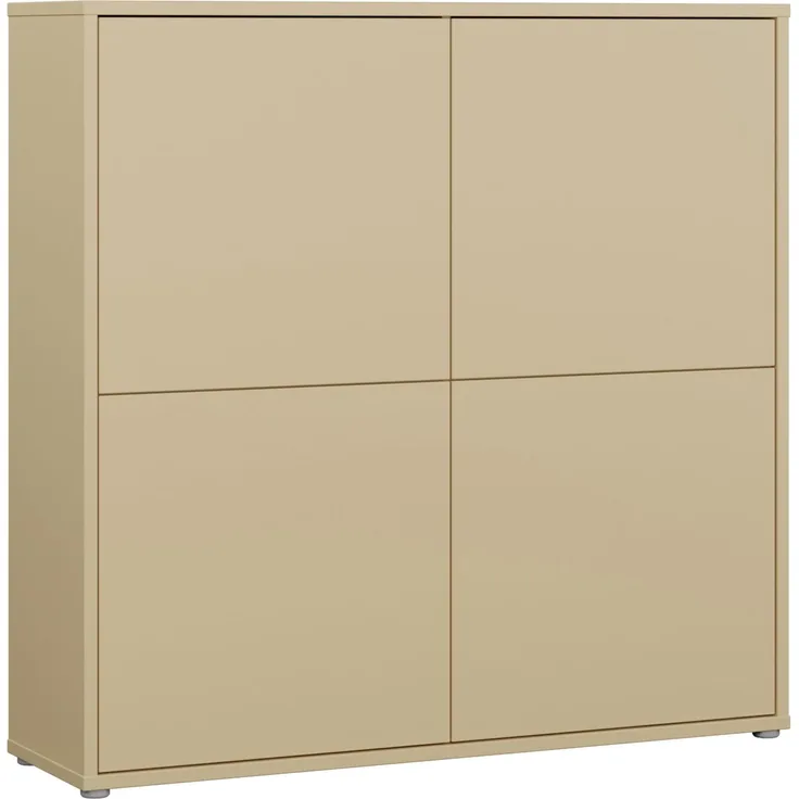 Forte Alice Springs Schrank 130, modern-minimalistisch, 4 quadratische Türen, Wohn-/Schlafzimmer, Holzwerkstoff, Buttergelb, 124,5 cm breit x 121,5 cm hoch x 34,9 cm tief