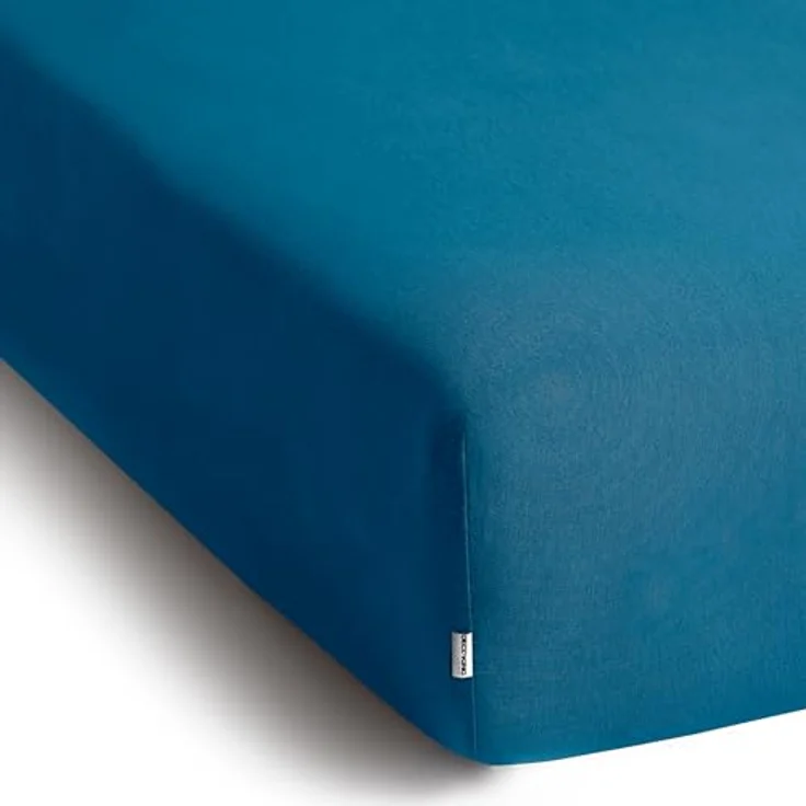 DecoKing Spannbettlaken 100x200 120x200 cm 100% gekämmte Baumwolle Blau Spannbetttücher Jersey Boxspringbett Amber 100x200 120x200 – Bild 4
