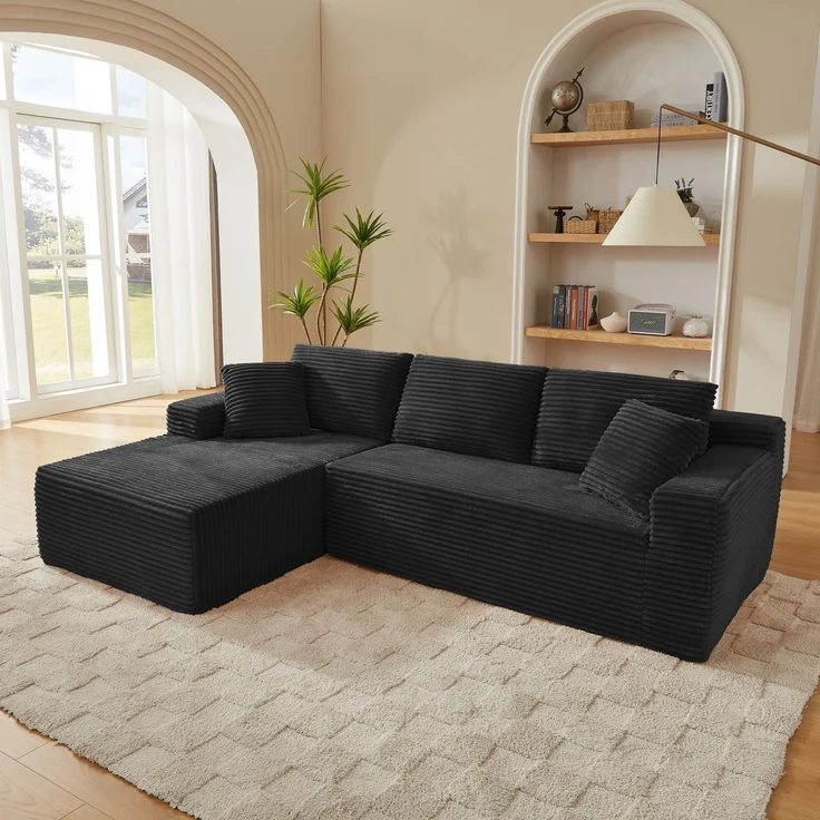 Sofa Schwarz, modulares L-Design mit Memory-Schaum und atmungsaktivem Bezug,65x252.5x163 cm – Bild 4