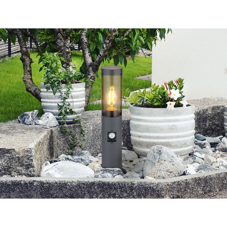 LED Sockelleuchte in Anthrazit & Rauch mit Bewegungsmelder, Höhe 45cm – Bild 1