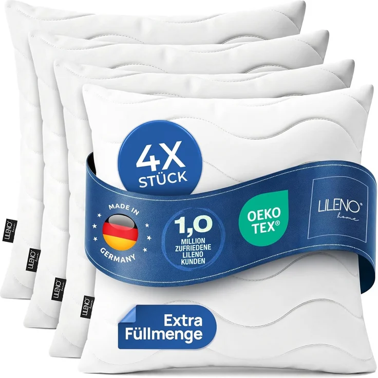 LILENO HOME Allergiker Kopfkissen 80x80 (4er Set) – 95°C waschbar, Oeko-Tex & Made in DE – Kissen 80x80 + extra Füllmenge für himmlischen Schlaf – Haut schmeichelndes & geruchsfreies Pillow