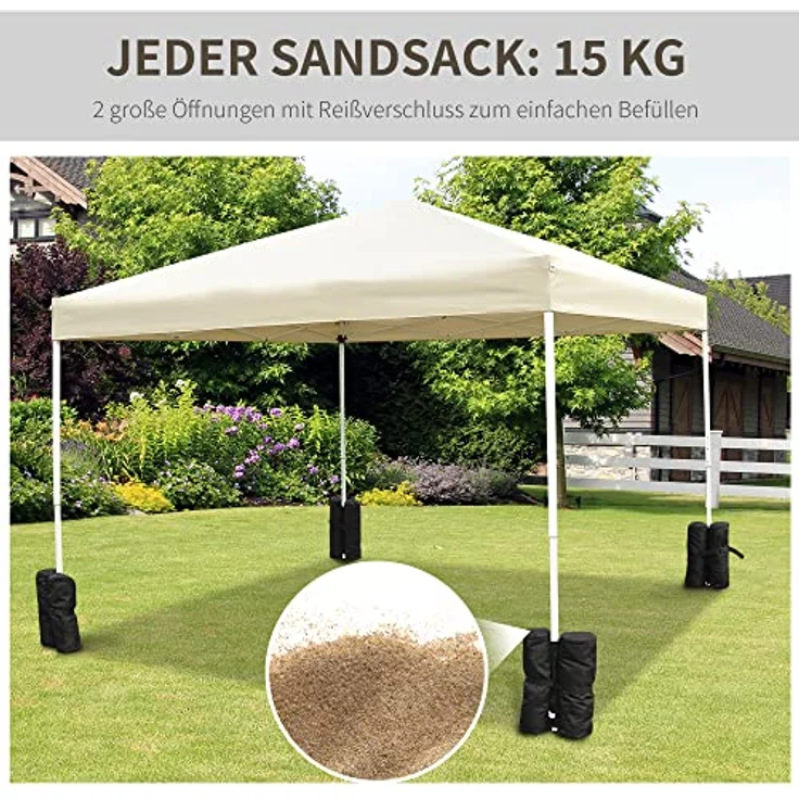 Outsunny Pavillon Standfuß 4er-Set, passend für Faltpavillons, schwarz, befüllbar mit Sand oder Kieselsteinen, Klettverschluss befestigt – Bild 3