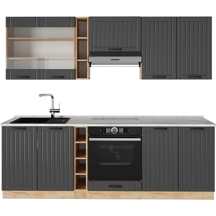 Küchenzeile Fame-Line Dunkelgrau 235 cm , AP Marmor Vicco – Bild 1