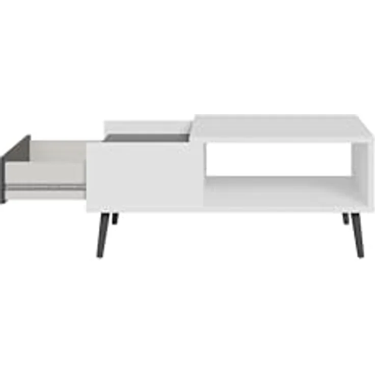 Forte HARLLSON, einfache Montage Dank EasyKlix by Couchtisch Weiß mit Uni Wolfram Grau, Wohnzimmertisch mit Schublade, skandinavischer Stil, Retro, 106 cm breit x 45 cm hoch x 60 cm tief – Bild 6