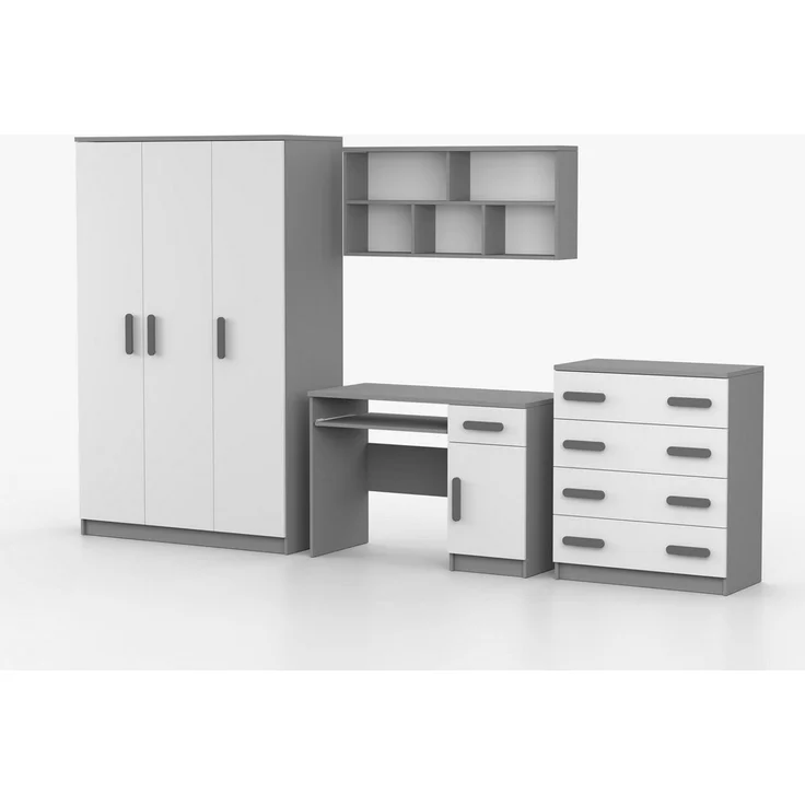 Deine Möbel 24 Jugendzimmer-Set INGE B Kinderzimmer Set Möbel für Kinder & Jugendliche, (Set (19 + 8 + 9 + 2), 3-tlg, in Weiß Dunkelgrau Eiche Sonoma), inkl. Kleiderschrank, Schreibtisch, Kommode & Wandregal – Bild 4