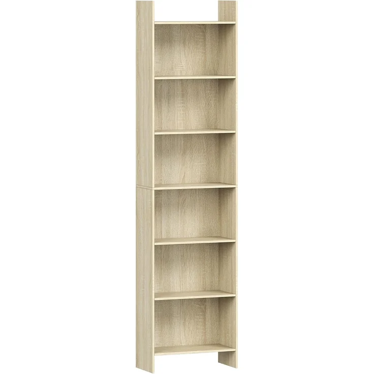 Bücherregal, Regal, Standregal, Büroregal, mit 7 Fächern, offen, für Wohnzimmer, Arbeitszimmer, Büro, als Raumteiler, 24 x 48 x 197,4 cm, Eichenbeige – Bild 2