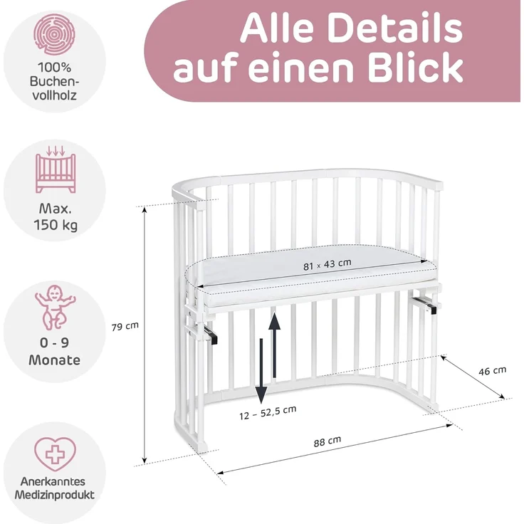 Babybay 'Original' Beistellbett Buche seidenmatt weiß – Bild 6