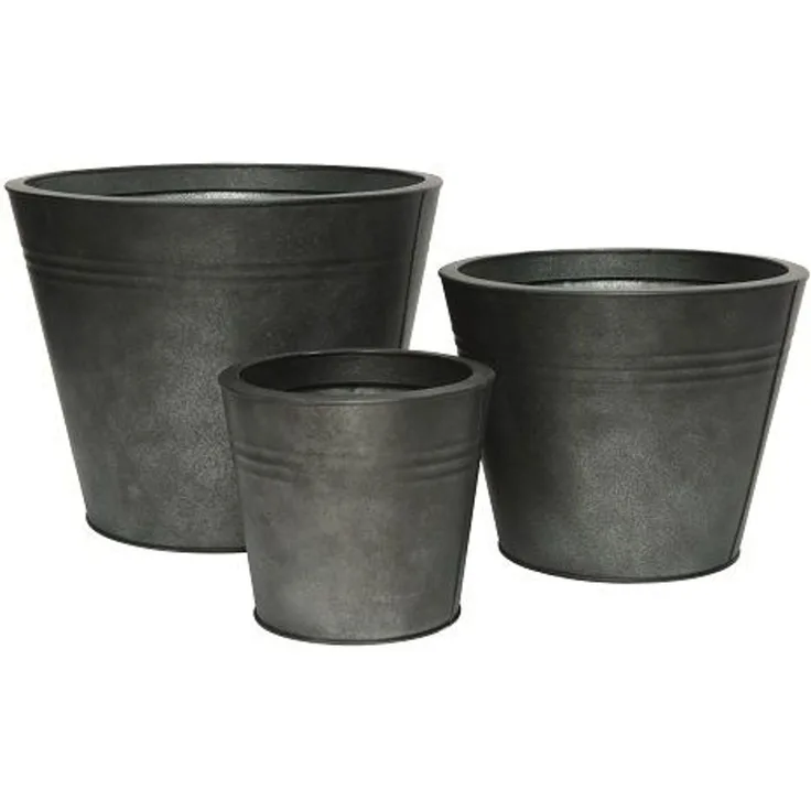 Topf Blumentopf Pflanztopf Übertopf Zinktopf rund schwarz antik 3er Set