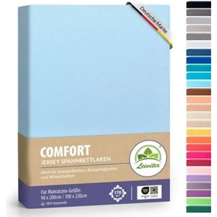 leevitex® Spannbettlaken, Premium 170g/m², Gummizug: rundum, schwer und dick, 100% Jersey-Baumwolle, Hellblau / Himmelblau, 140 x 200 - 160 x 220 cm – Bild 6