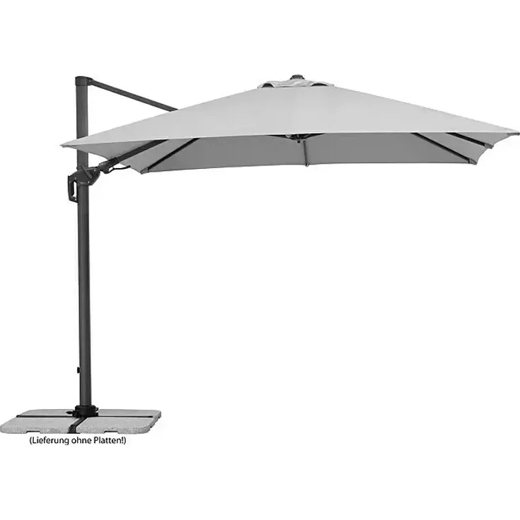Schneider Classic Ampelschirm Rhodos Twist, 300 x 300 cm, silbergrau, 360° drehbar, UV 50+, inkl. Plattenständer und Schutzhülle