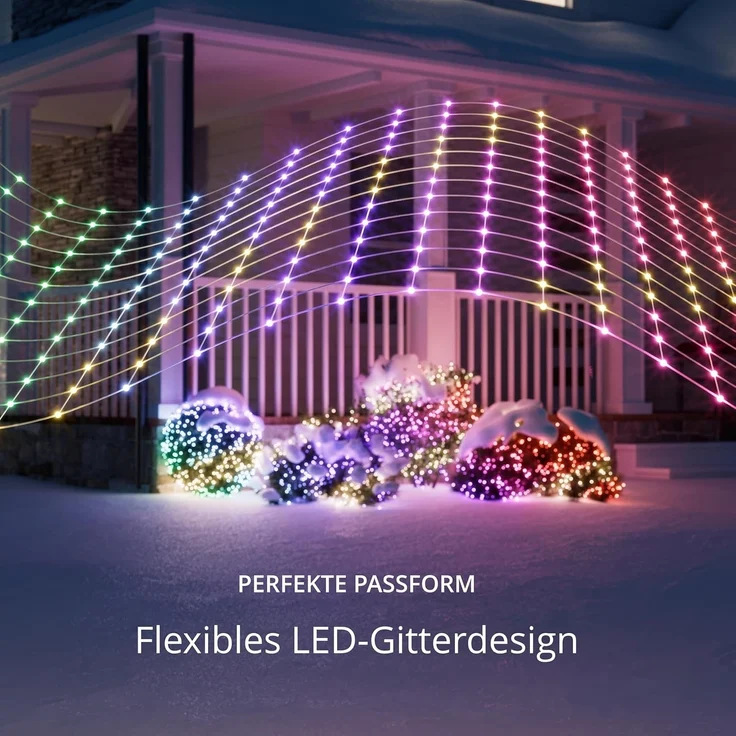 Twinkly Netzlichter, Flexibles LED-Gitter mit 260 RGB-LEDs, Lichtstreifen für Drinnen und Draußen, Kompatibel mit Alexa, Google Home, IP44, App-Steuerung, Transparentes Kabel, 1,2x1,9 m – Bild 2