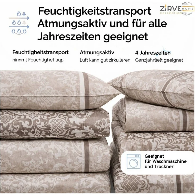 ZIRVEHOME Bettwäsche Baumwolle Bettbezug Ornament Design in Braun, Beige, Creme Romana P1, Renforce, 2 teilig, 135x200 Ornament Design in Braun, Beige und Cremetönen – Bild 3