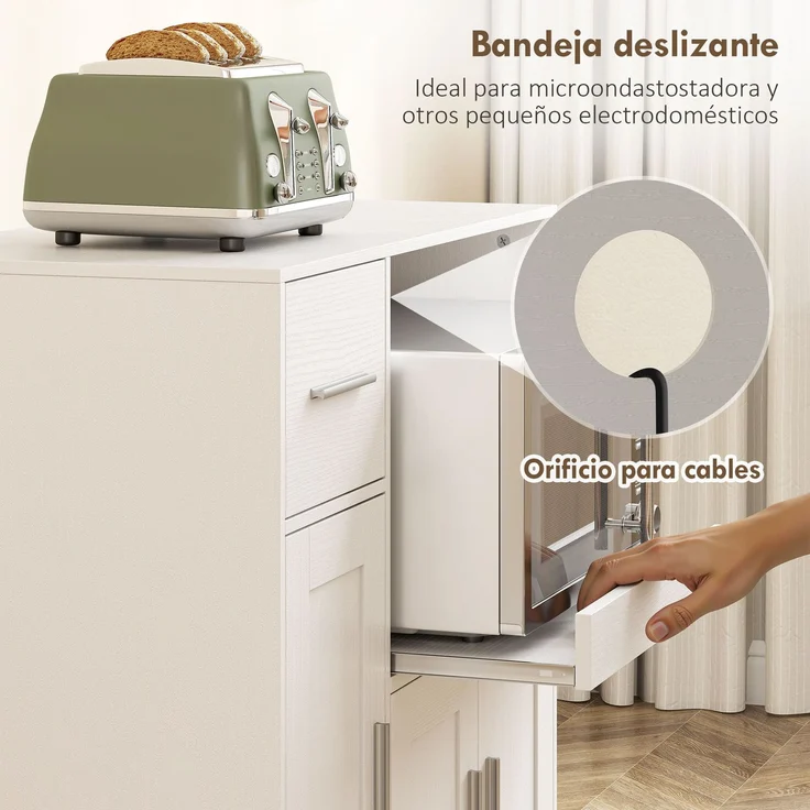 JARDJ Küchen-Beistellschrank mit Rollen, Küchen-Sideboard für Mikrowelle mit Auszugsschublade, 80 x 40 x 88,7 cm, Weiß – Bild 8