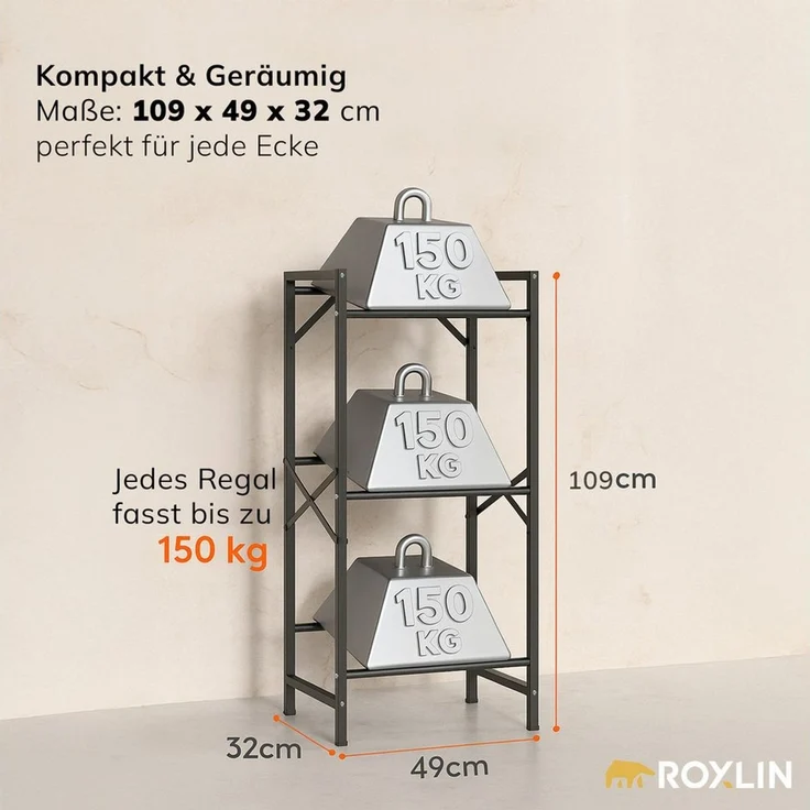 Roxlin Ablageregal Getränkekistenregal für 3/6 Kisten – Metallregal mit Ablage 300 kg, 3-tlg. – Bild 4