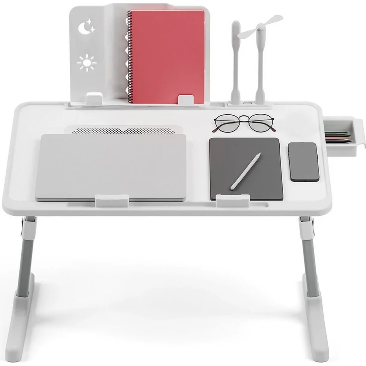 Rutaqian Schreibtisch Laptoptisch Betttisch,Tisch,Verstellbarer Lap Desk mit Lichtventilator (56x32x26cm,Klappbarer Laptop-Schreibtisch für Bett mit USB), Laptop Tisch für Lesen Essen Sofa Bett Couch – Bild 2