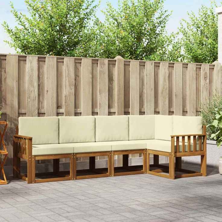 vidaXL Outdoor-Sofagarnitur 5 stk. 5-Sitzer Natur und Creme 3366388 – Bild 1
