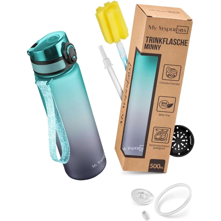 My Vesperbox® Trinkflasche Kinder [500ML] - Wasserflasche Kohlensäure Geeignet & Auslaufsicher - Water Bottle Kids - für Schule & Sport - Kinderflasche für Mädchen & Jungen - inkl. Ersatzdichtung