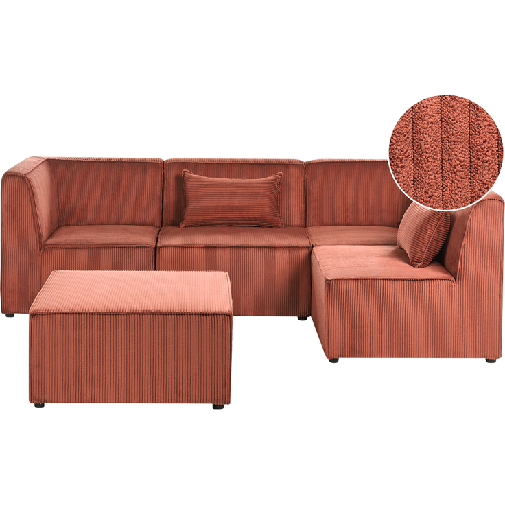 Modul Ecksofa 4-Sitzer LEMVIG Cord Dunkelrot rechtsseitig