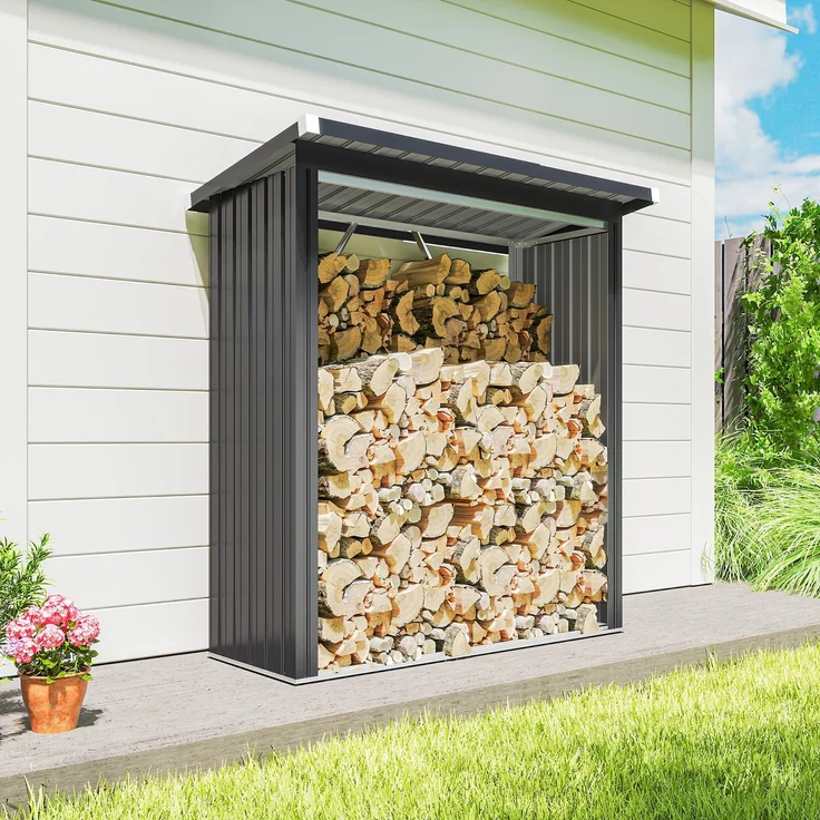 Outsunny Kaminholzregal, Verzinkter Stahl, Dunkelgrau, 150L x 66,5B x 150H cm – Bild 8