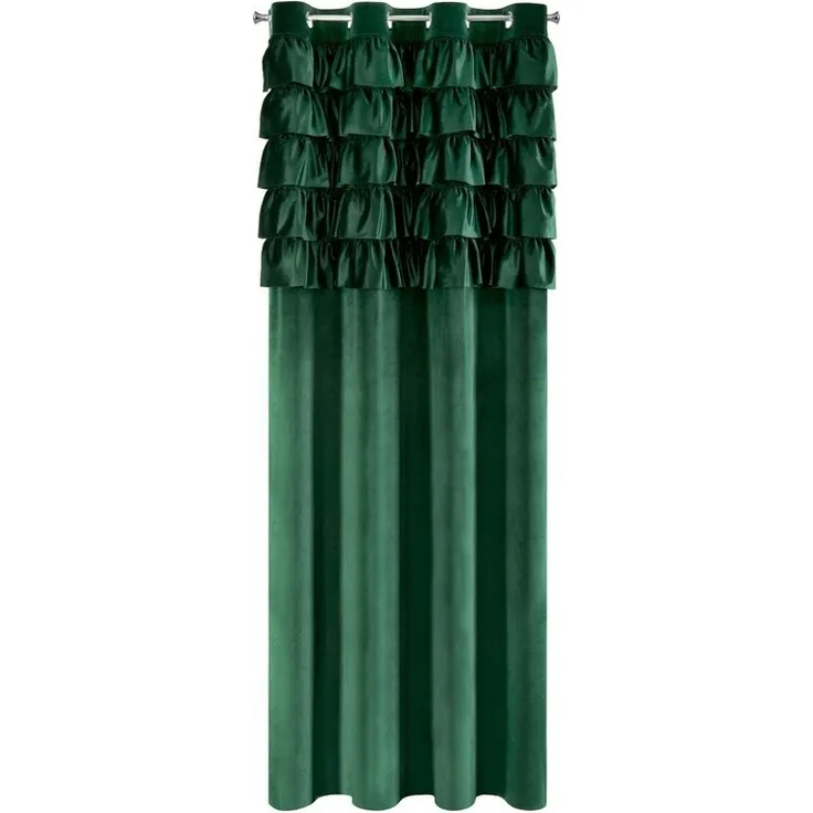 Eurofirany 'Aura' Ösenvorhang mit Rüschen, Velours, Polyester Grün, 140x250 cm