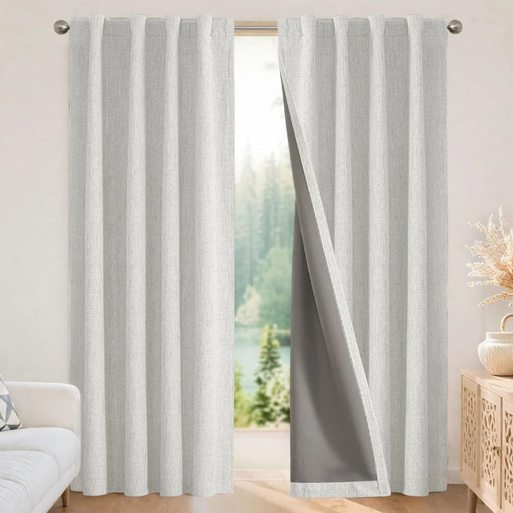Joydeco Verdunkelungsvorhänge, 160 cm lang, 2 Paneele, Burg, natürliche Verdunkelungsvorhänge aus Leinen, für Schlafzimmer, Wohnzimmer, Verdunkelungsvorhang, wärmeisoliert, mit Schlaufen auf der