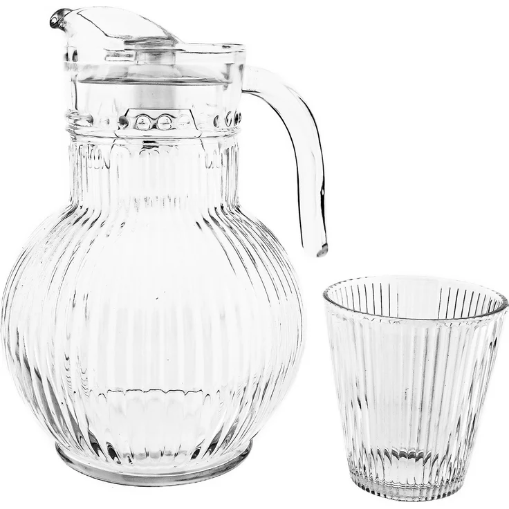 Ripple Karaffenset aus Glas – 1,8 Liter Karaffe mit 6 Gläsern Transparent – Bild 1