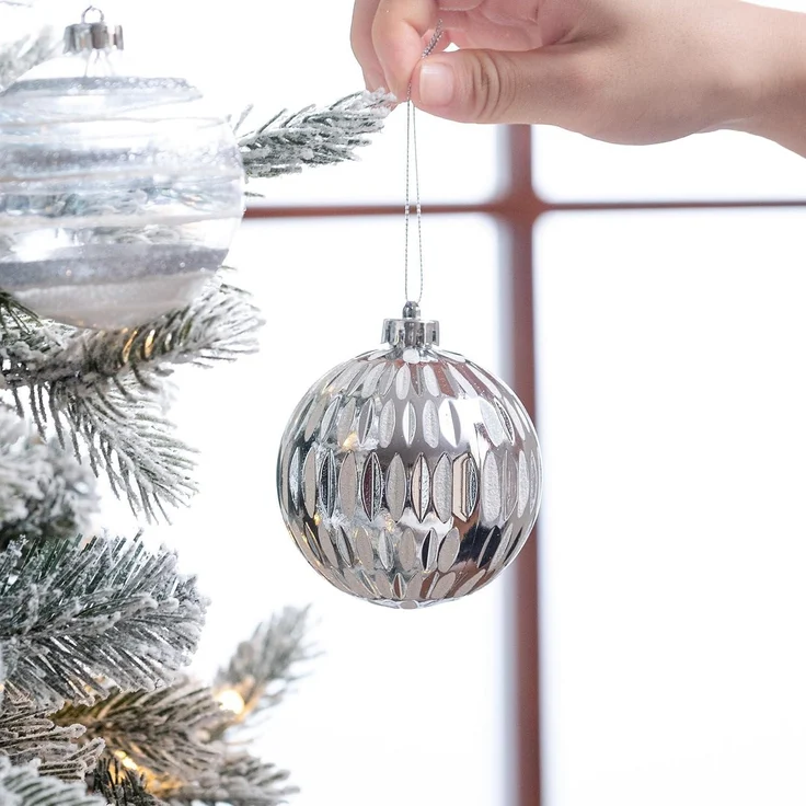 12er Set Victor's Workshop Weihnachtskugeln 8cm Transparent Silber – Bild 4