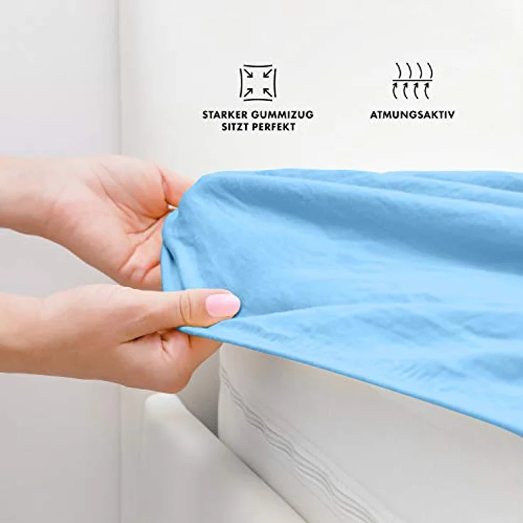 Jacobson Laken to GO Spannbettlaken Jersey Spannbetttücher Bettlaken 50% Baumwolle 50% Polyester (180x200-200x200 cm 2er Set, Hellblau) – Bild 4