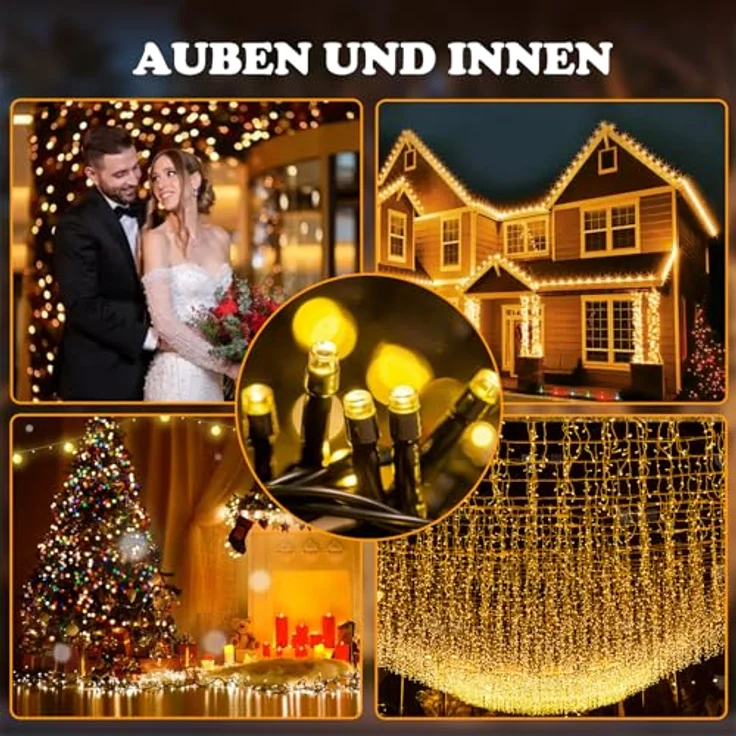 Jsdoin 100/200/300/400/600er Led Lichterkette Außen, Wasserdicht 8 Modi Warmweiß Lichterkette Innen Strom mit Timer Speicherfunktion für Weihnachten Party, Weihnachtsbaum,Garten, Hochzeit – Bild 7