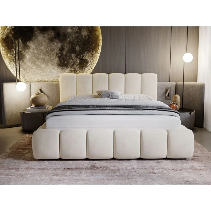 GRAINGOLD Cloud Bett 160x200, Polsterbett ohne Bettkasten, Velvet-Stoff, mit Lattenrost, Beige – Bild 3