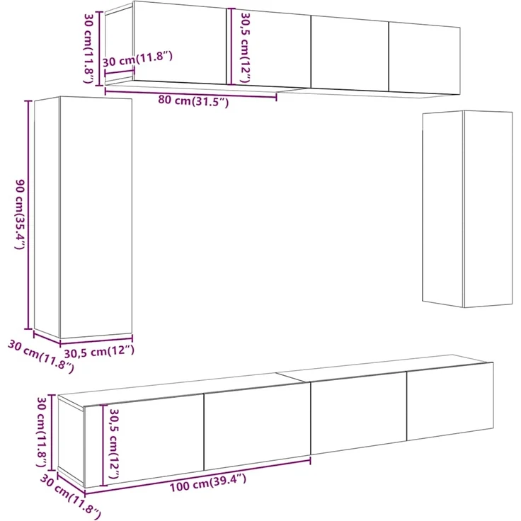 vidaXL 6-tlg. TV-Schrank-Set Wandmontage Altholz-Optik Holzwerkstoff 3329001 – Bild 10