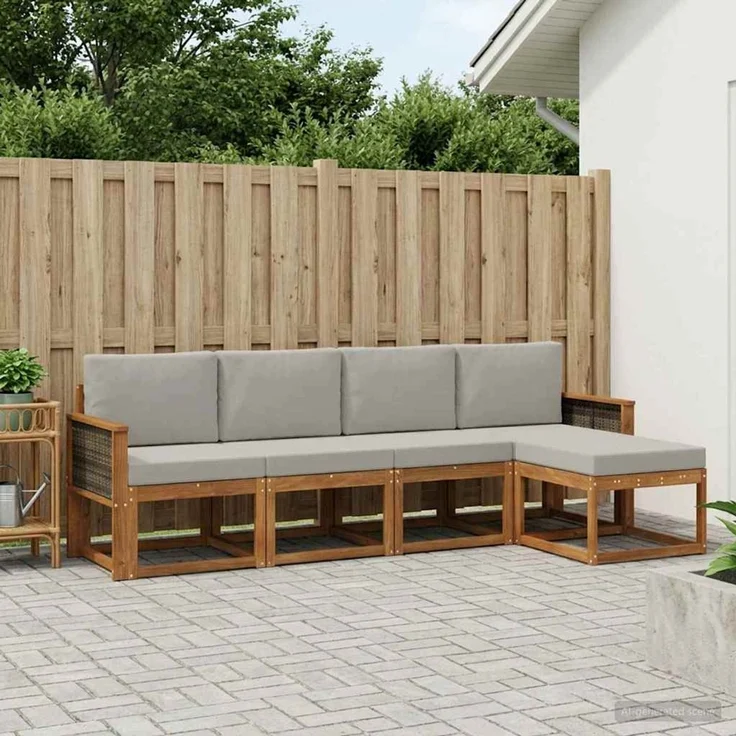 vidaXL Outdoor-Sofagarnitur 5 stk. 5-Sitzer Natur und Hellgrau 3385127 – Bild 1