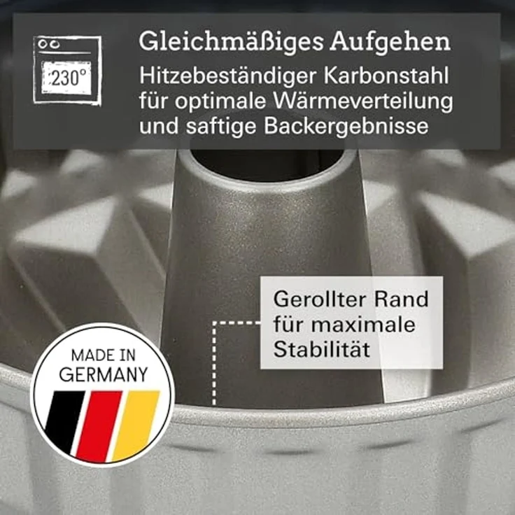 Birkmann 'BASIC BAKING' Gugelhupfform, Stahl grau, 19 x 9.5 x 19 cm, bis 230 °C backofengeeignet – Bild 6