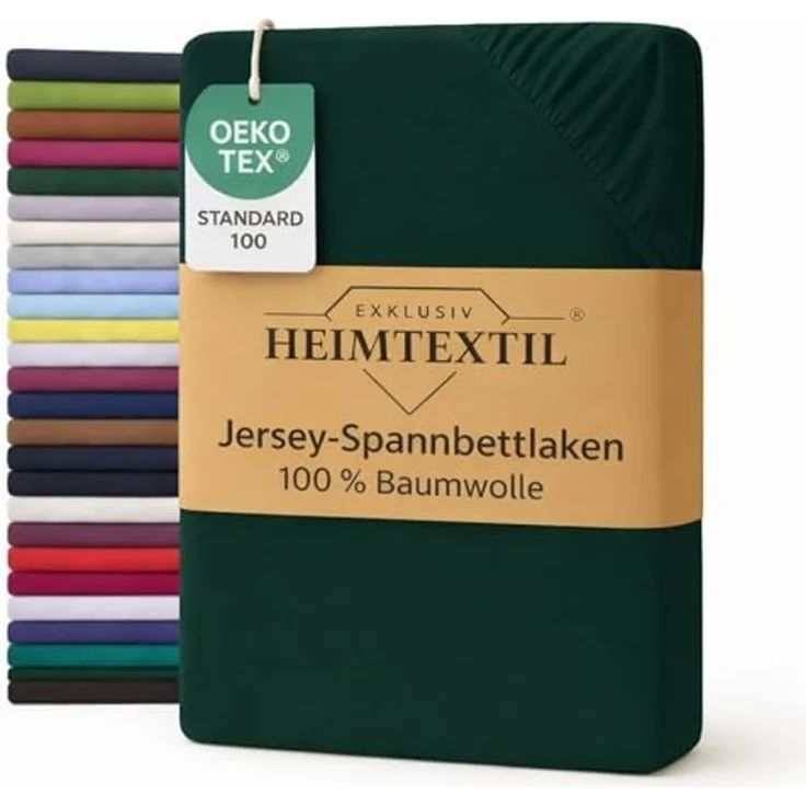 EXKLUSIV HEIMTEXTIL Jersey Spannbettlaken Premium 90 x 200 cm Dunkelgrün 100% Baumwolle Öko - Tex Zertifiziert Bed-Sheet Bettlaken Spannbetttuch Topper Leinentuch – Bild 1