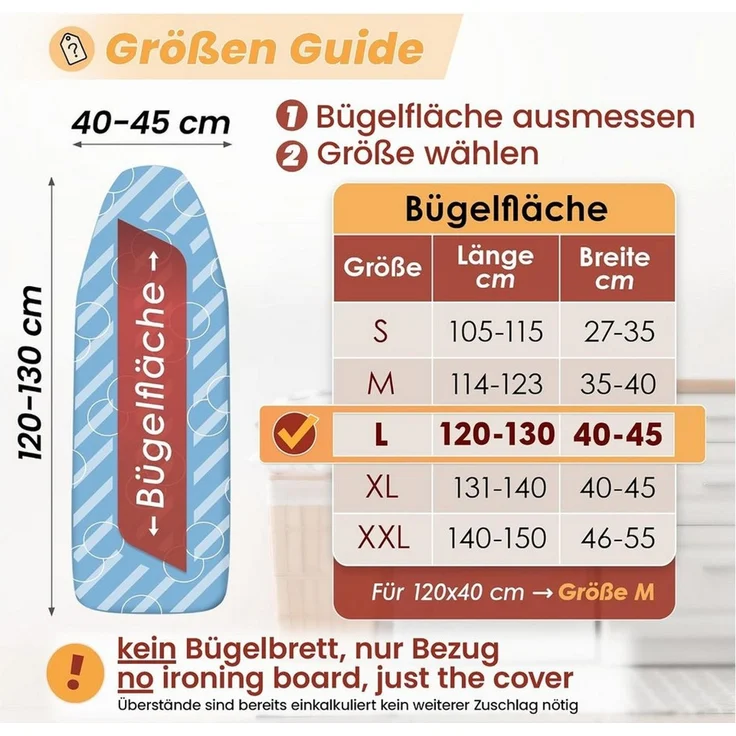 Arteneur Bügelbrettbezug, Made in Germany, OEKOTEX100, Zubehör für alle Bügeltische dank 5 Größen, Vergleichssieger, Hitzereflektierend, Gummizug – Bild 2