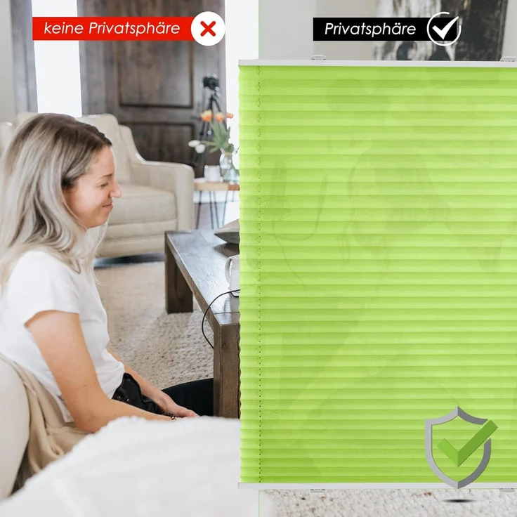 bobodeco Plissee ohne Bohren Klemmfix Faltrollo Jalousie Grün 100x130 cm (BxH), Plisseerollo Sichtschutz und Sonnenschutz Blickdicht Easyfix lichtdurchlässig Rollo für Fenster & Tür – Bild 1
