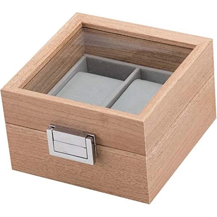 mixed24 Schmuckkasten Holz Uhrenkoffer für 2 Uhren Aufbewahrung Uhrenbox Uhrenkasten, Deckel aus Echtglas Uhrenaufbewahrung – Bild 2