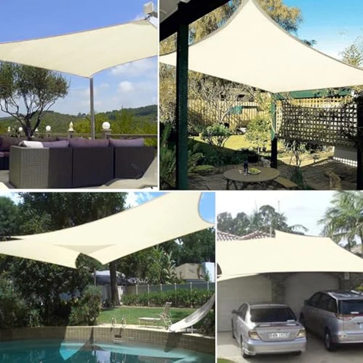 Dripex Sonnensegel wasserdicht Sonnenschutz Set 4X6 m inkl Befestigungsseile Rechteckig Polyester Imprägniert 95% UV Schutz Windschutz Wetterschutz für Balkon Garten Terrasse - Cremeweiß – Bild 5