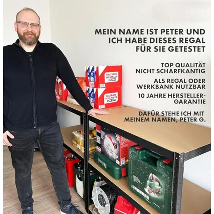 Floordirekt Schwerlastregal, 2er Set, schwarz 200 x 120 x 60 cm Steckregal, Kellerregal, Lagerregal, Werkstattregal, Werkbank - 5 verstellbare Böden (Lakota) – Bild 8