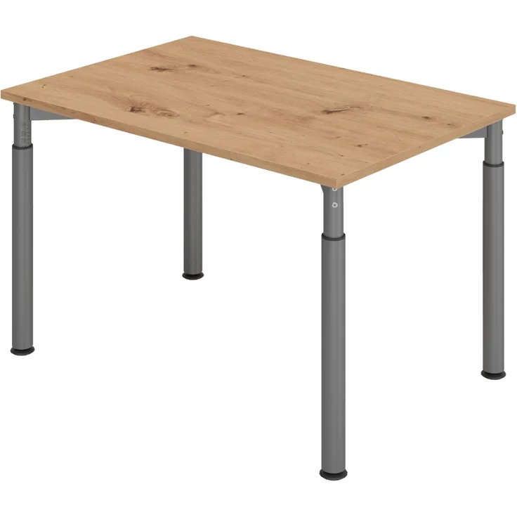 bümö höhenverstellbarer Schreibtisch 120x80 cm in Asteiche, Gestell graphit - PC Tisch höhenverstellbar & klein, höhenverstellbarer Tisch Büro, kleiner Computertisch verstellbar, Y-Serie, YS-12-R-G